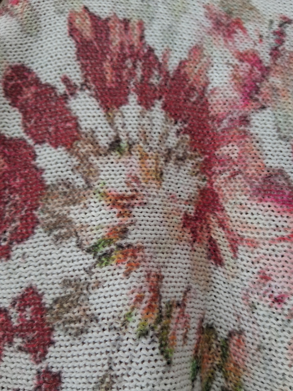 Lightweight Floral Knit Poncho Sweater - White & Pink - Picture 2 of 6